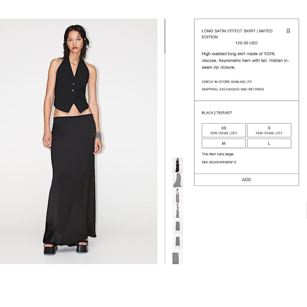 Zara Limited Edition Long Satin Effect Skirt in Black - Picture 3 of 16